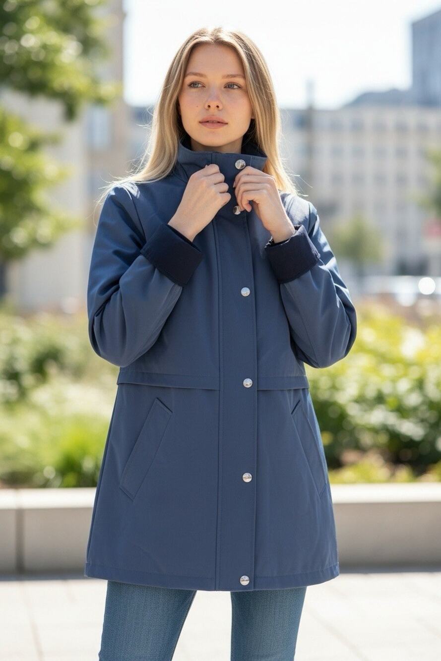 Nautica Women's Blue Mid-Length Lined Zip Snap Front Jacket Pockets Size S Warm